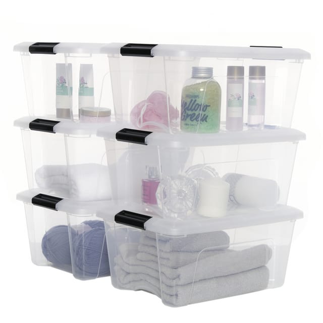 Aufbewahrungsboxen Mit Deckel, 15l, 6er-set, Transparent, Sicherer Verschluss, Stapelbar, Griffe, Schlafzimmer, Schrank, Büro, Organisation, Bpa-freies Plastik, Ordnungsboxen, Ddntb-15 - Iris Ohyama