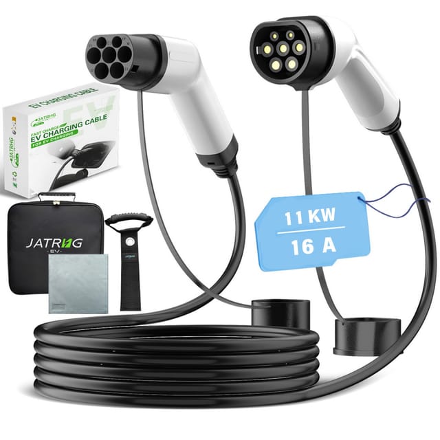 Jatrhg - Ladekabel für Elektrofahrzeuge, 11 kW, 10 m, 16 a, dreiphasiges Verlängerungskabel für Hybridfahrzeuge vom Typ 2 auf Typ 2