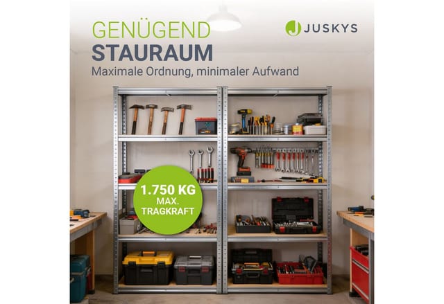 Juskys Lagerregal Basic 2er Set 180x90x40 cm - 2 Schwerlastregale mit 10 Böden - max. 1750 kg - Metall verzinkt - Regale Kellerregal Metallregal