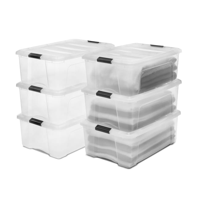 Aufbewahrungsboxen Mit Deckel, 30l, 6er-set, Transparent, Sicherer Verschluss, Stapelbar, Griffe, Schlafzimmer, Schrank, Büro, Organisation, Bpa-freies Plastik, Ordnungsboxen, Ddntb-30 - Iris Ohyama