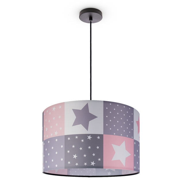 Deckenlampe Kinder Pendelleuchte Kinderzimmer Stoffschirm Rund Bunt Baby E27 Pendelleuchte - Schwarz, Pink (Ø45,5cm) - Paco Home