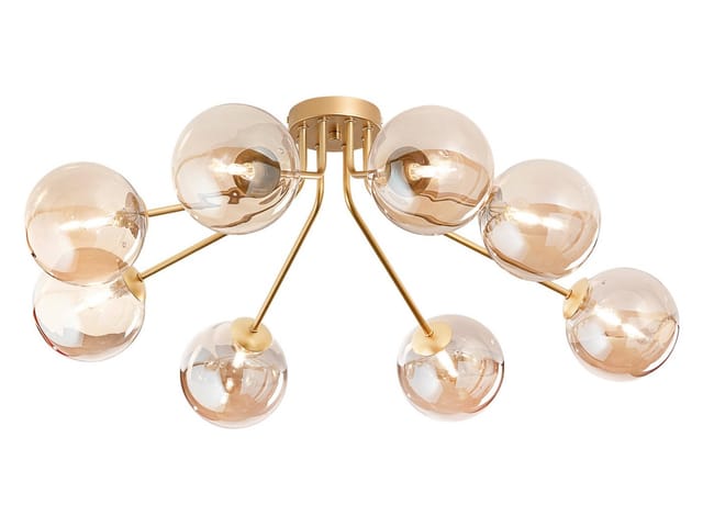 Led Deckenleuchte 8-flammig Messing Glaskugeln Amber, Breite 88cm