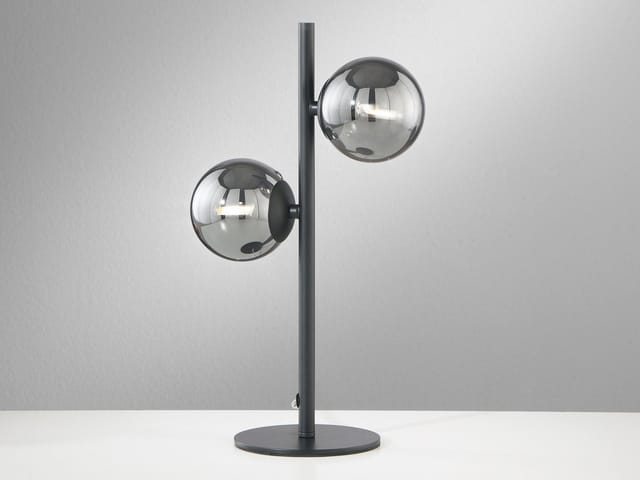 Meinewunschleuchte - Außergewöhnliche led Tischleuchte Schwarz - Glaskugeln Rauchglas, Höhe 40cm