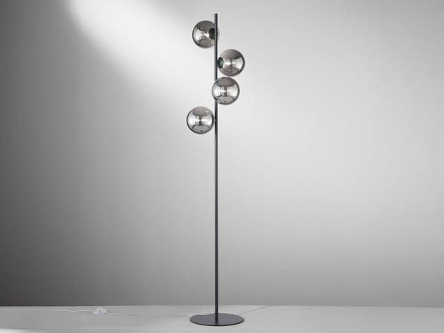 Außergewöhnliche led Stehleuchte Schwarz - Glaskugeln Rauchglas, 160cm