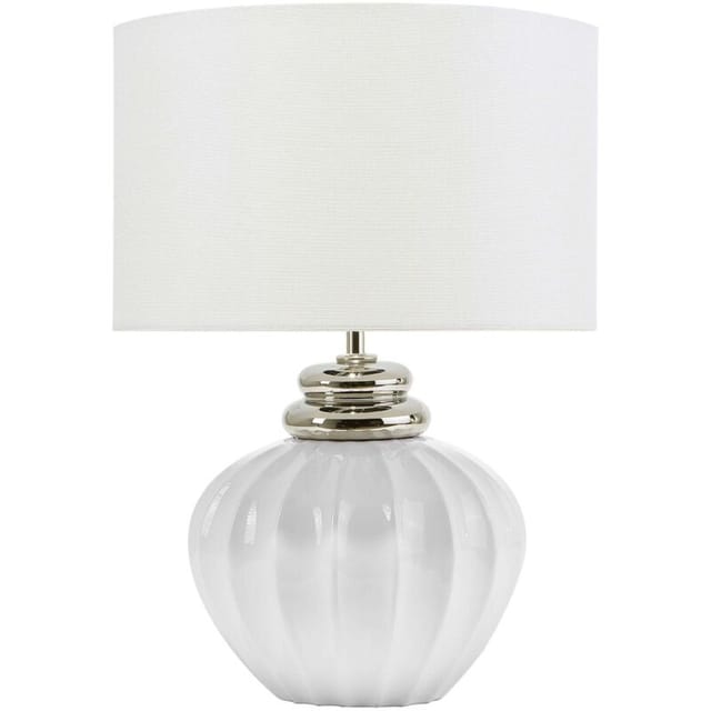 Tischlampe CRemeweiß Keramik 45 cm Stoffschirm Vasenform Kabel mit Schalter Klassischer Stil Wohnzimmer Schlafzimmer Deko Esszimmer