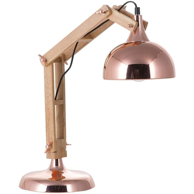 Büroleuchte Kupfer Metall und Holz 53 cm Arm und Schirm verstellbar Kabel mit Schalter Industrie Look