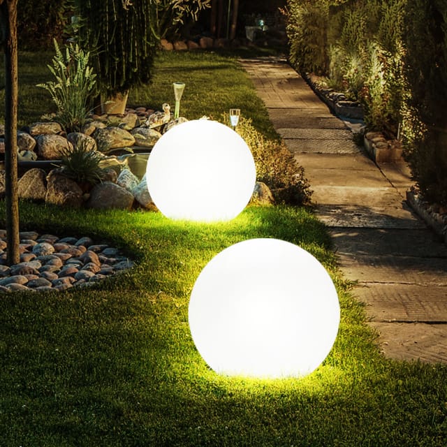 Solarkugel für Außen 30 cm Solarleuchte Kugel Garten Kugelleuchte Solar led Gartendeko, mit Erdspieß, Leuchtdauer ca. 6-8 Stunden, h 66,5 cm, 2er Set