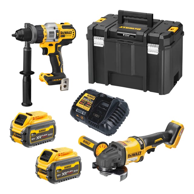 Dewalt - Akku-Maschinen-Set DCK2016T2T, 54 Volt: DCD999 + DCG418, 2x 108 Wh und Ladegerät in tstak