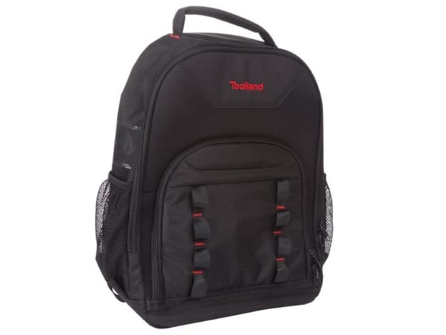 Toolland Werkzeugrucksack, Polyester, 4 Staufächer, herausnehmbarer Werkzeughalter, Kunststoff-Füße, Schwarz/Rot, 38 x 50 x 20 cm