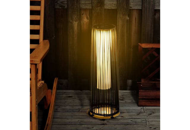 Outsunny Solarlampe Rattan mit Lichtsensor, Aufladbar LED Solarleuchte, Solarlaterne IP44 Spritzwassergeschützt, Outdoor Lampe, Wegbeleuchtung für