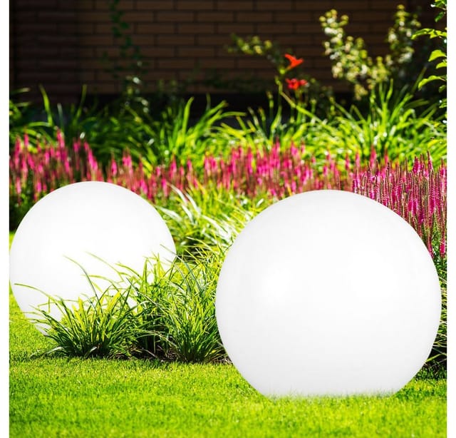 Led Solarleuchten Steckleuchten Gartendeko Außenleuchten Kugel rund weiß mit Erdspieß, IP44, Akku, Kunststoff, weiß silber, led, 3er Set