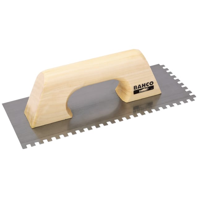 Bahco - Glättkelle mit dreiecksförmig gezahnter Kohlenstoffstahl-Klinge und Holzgriff, 280 x 130 mm