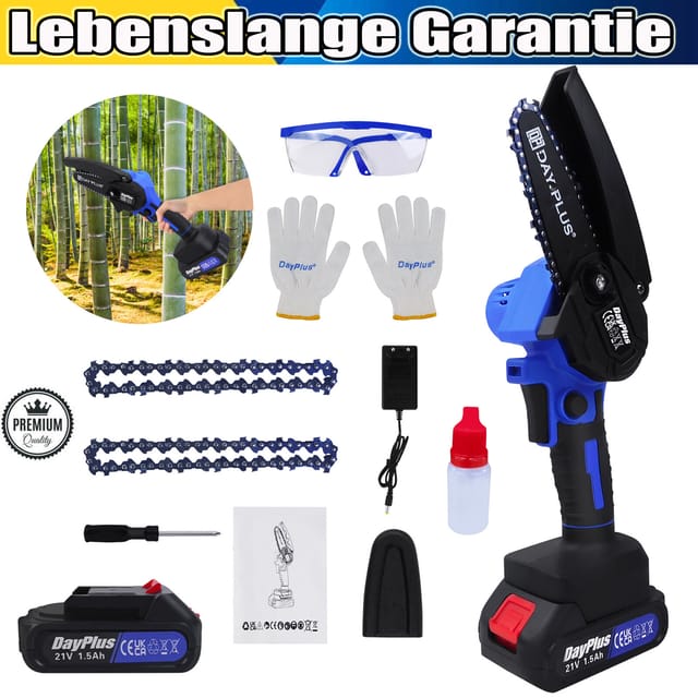 4 Zoll Bürstenlos Kettensäge Mini Kettensäge Mit Akku Elektro Kettensäge 4 Zoll Handkettensäge Schnurloses Mit 2 Batterien & 2 Ketten, Tragbarer Motorsäge Kettensäge