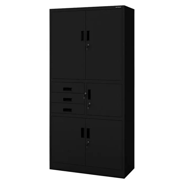 Jan Nowak - Büroschrank C018S ii Aktenschrank Tresor Schubladen Geheimfach Metall 185 cm x 90 cm x 40 cm (h x b x t) (schwarz/schwarz)