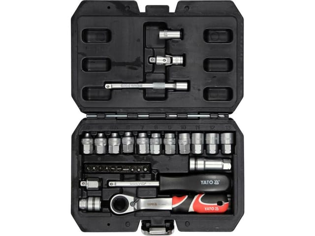 YATO Werkzeugkoffer Steckschlüsselsatz Knarrenkasten 1/4" Ratschenkasten Nusskasten KFZ Auto Werkzeug Set 29 Tlg.