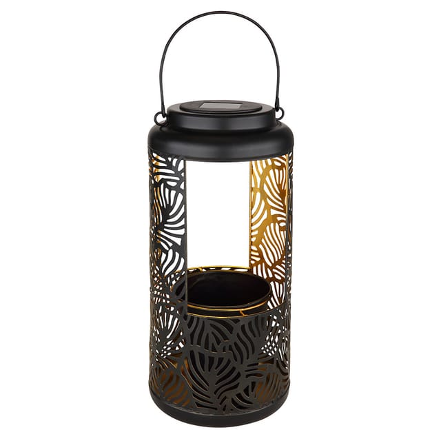 Gartendeko Solar Dekoration für Garten und Terrasse Hängende Solarleuchten, IP44 Akku, Metall schwarz Dekorstanzungen orientalisch, 1x led 3000K, DxH