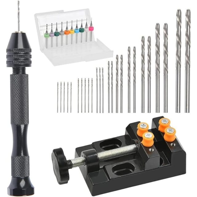 37-teiliges Mini-handbohrmaschinen-set, Präzisions-handbohrmaschine Aus Aluminium Mit Schnellspannbohrfutter, Spiralbohrern Und Schraubstock Für Bastelarbeiten, Bildhauerei Und Heimwerkerprojekte