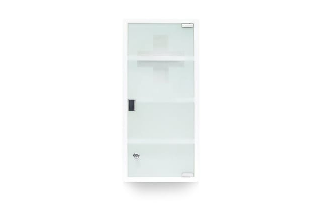 Medizinschrank emergency xxl, Metall & Glas, HxBxT:57x27x12cm, 4 Ablagen, Apothekerschrank, weiß - Relaxdays