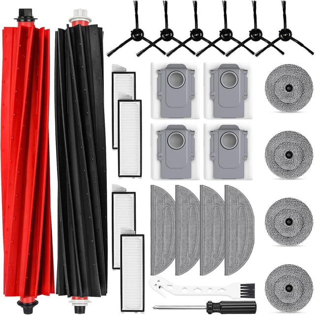 26 Stück Zubehör Für Roborock S8 Maxv Ultra Saugroboter, 2 Hauptbürste 4 Staubbeutel 4 Wischtücher 4 Seitenwischer 4 Filter 6 Seitenbürsten 1 Reinigungsbürste 1 Schraubendreher