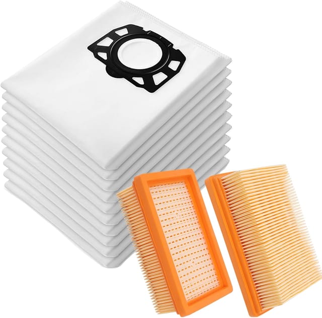 10 Staubsaugerbeutel + 2 Filter Für Kärcher 2.863-006.0 Kfi 487 Wd4 Wd5 Wd6 Wd5p Wd6p Premium Mv4 Mv5 Mv6 Staubsauger Ersatzteile 2.863-005.0
