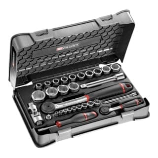 Kombinationssatz Ratsche + 1/4 und 1/2 6-Punkt-Steckdosen Facom RS.161-1PB