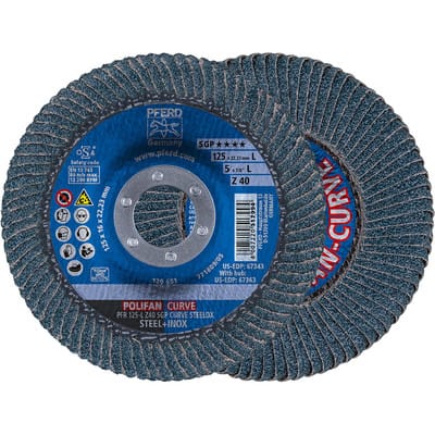 PFERD POLIFAN CURVE Fächerscheibe PFR 125x22,23 mm Breite L Z40 SGP STEELOX für Stahl/Edelstahl 2 Stk