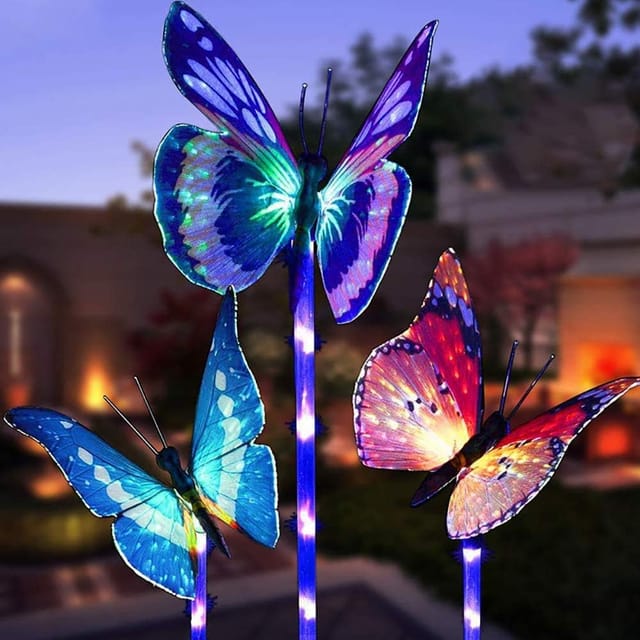 Solar-gartenleuchten Für Den Außenbereich, Dekorativ, 3er-pack Solarbetriebene Schmetterlings-gartenleuchten, Mehrfarbige Led-leuchten Mit Farbwechsel Für Garten, Terrasse, Hinterhof – Rwe Lighting &
