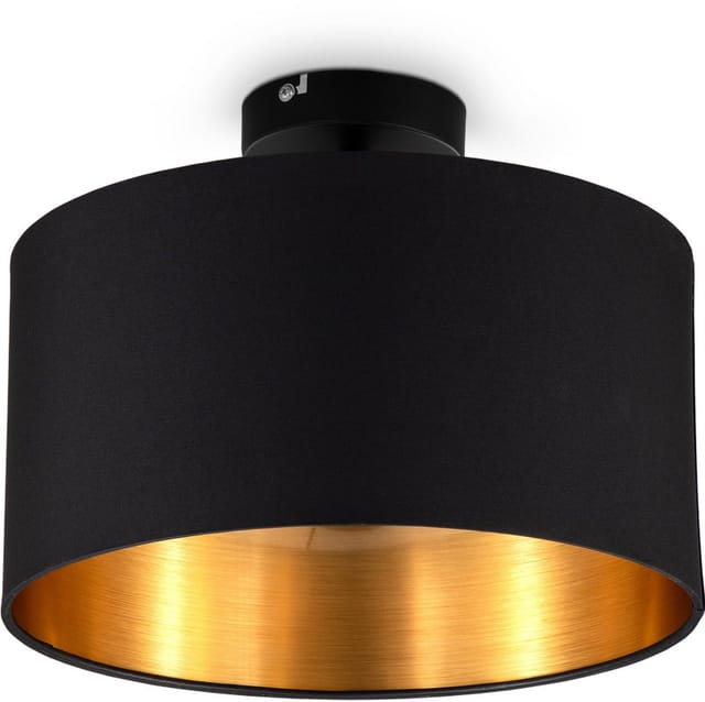 B.k.licht - Deckenleuchte Ø30 cm - Stoffschirm, E27 Fassung, retro, schwarz-gold