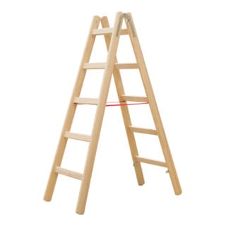 Sprossenstehleiter, Holz, beidseitig begehbar, 2 x 5 Sprossen, Gesamtbreite 503 mm - Hymer
