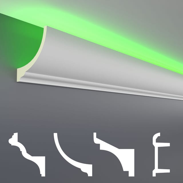 Led Stuckleisten aus pu - lichtundurchlässig, Variantenvielfalt & vorgrundiert - Sparpakete: 10 Meter, LED-1 / 80x70mm