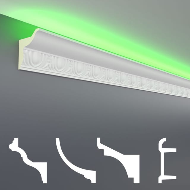 Led Stuckleisten aus pu - lichtundurchlässig, Variantenvielfalt & vorgrundiert - Sparpakete: 10 Meter, LED-3 / 58x48mm