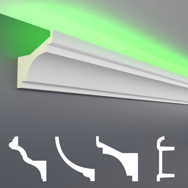 LED Stuckleisten aus PU - lichtundurchlässig, Variantenvielfalt & vorgrundiert - Sparpakete: LED-2 / 80x80mm, Max. Paket (bester Meterpreis)