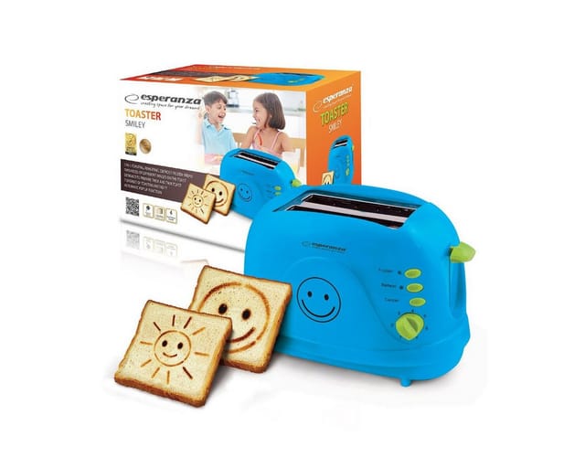 2-Scheiben-Toaster mit Smiley-Design und Timer, Krümelschublade, Farbe blau - Esperanza