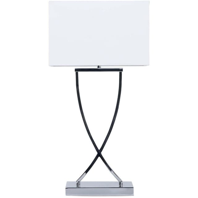 Beliani - Tischlampe Silber Metallfuß Stoffschirm Weiß langes Kabel mit Schalter Modern Minimalistisch