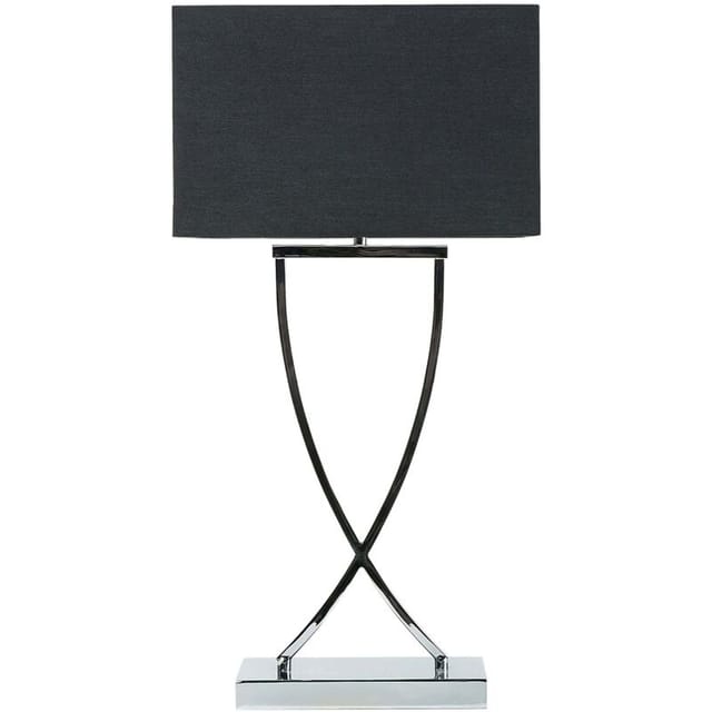 Beliani - Tischlampe Silber Metallfuß Stoffschirm Schwarz langes Kabel mit Schalter Modern Minimalistisch