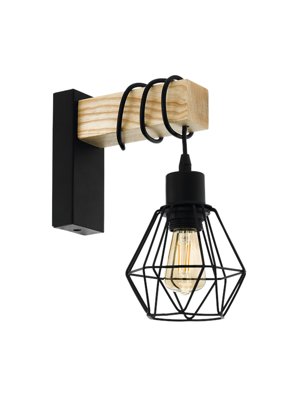 Wandleuchte Townshend 5 schwarz-braun 27,5 x 14 cm E27 Wandleuchten - Eglo