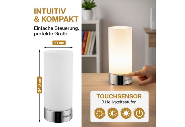 Tischlampe 2er Set Nachttischlampe Design Tischleuchte Touch 3 Helligkeitsstufen Wohnzimmerlampe Leuchte 2er Set Golau - Monzana
