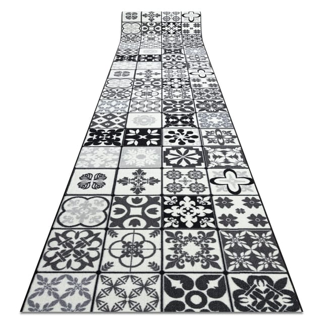 Läufer Antirutsch AZULEJO PATCHWORK, LISSABONFLIESEN grau / schwarz grey 67x300 cm