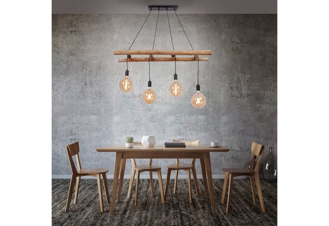 Leuchten Direkt - JustLight 4er Pendelleuchte Edgar schwarz-holz 120 x 30 cm E27 60 w Pendelleuchte