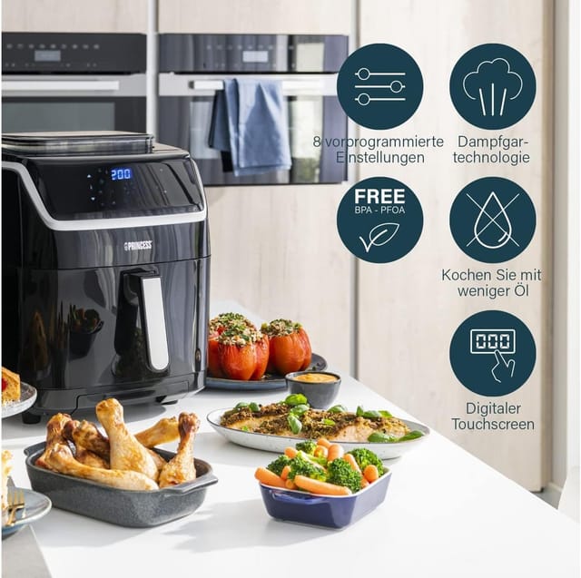 Princess - 2in1 Dampfgarer & Heißluftfritteuse 8 Programme, 6,5ltr 1700Watt