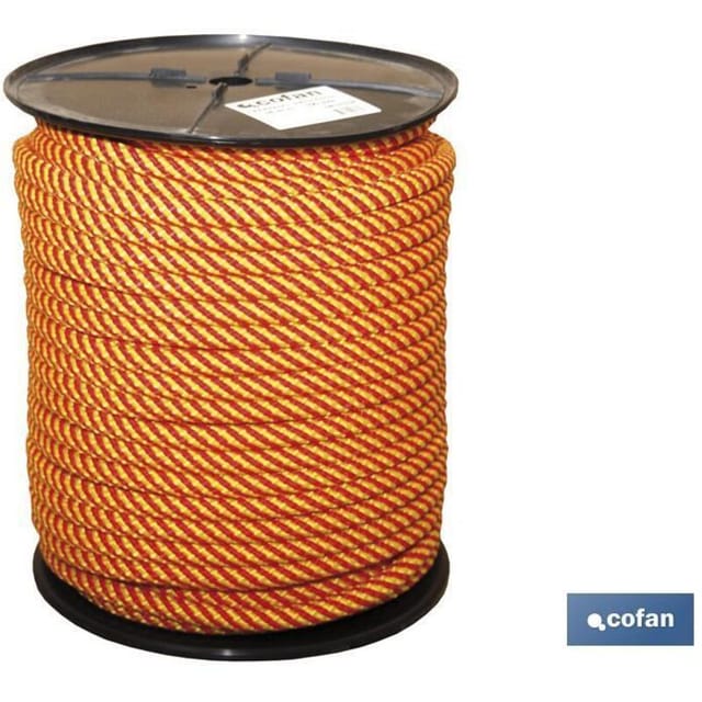 Spiralförmige geflochtene Seilrolle. 12 mm, 100 m, Rot/Gelb