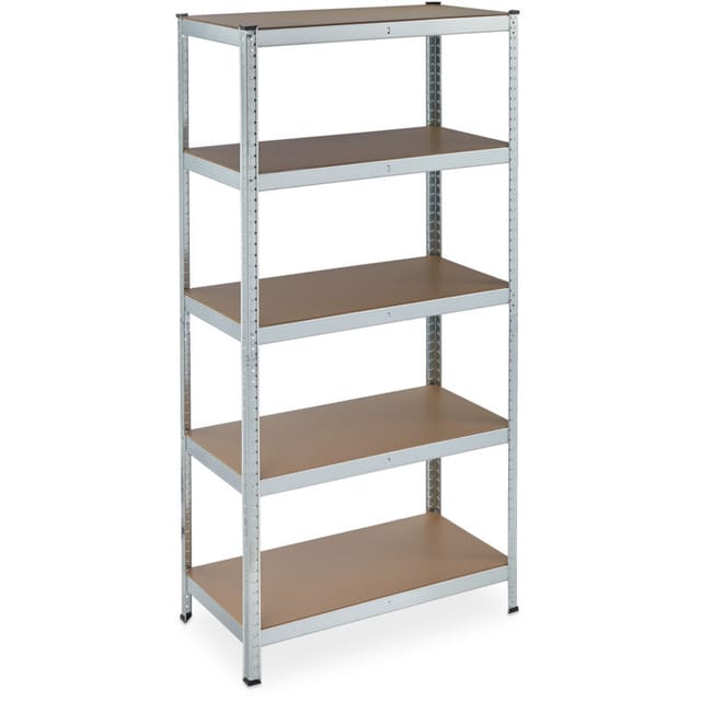 2 x Schwerlastregal verzinkt, Traglast 875kg, 180x90x45 cm, 5 Böden, zum Stecken, Stahl, mdf, Lagerregal Keller, silber