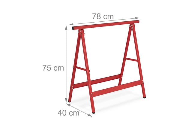 Klappbock, 2er Set, hbt: 75 x 78 x 40 cm, bis 100 kg belastbar, klappbare Arbeitsböcke, Werkstatt, Stahl, rot - Relaxdays