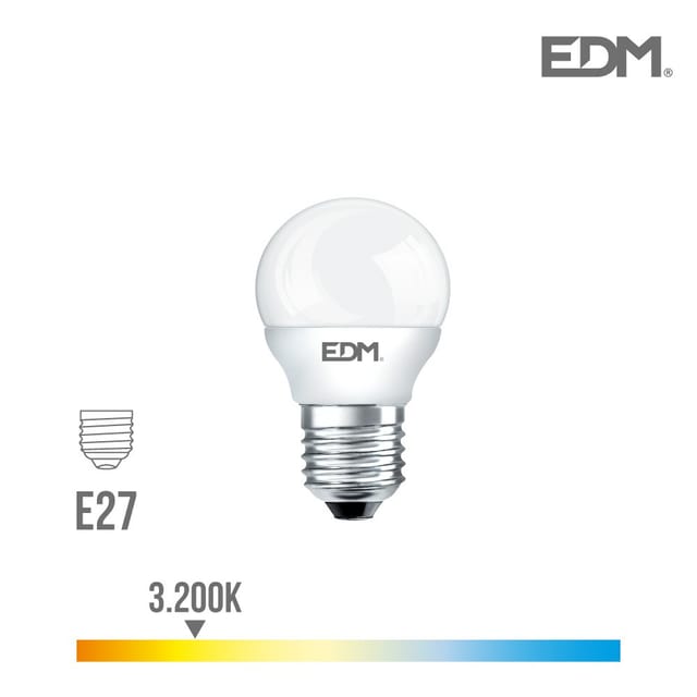 EDM - Sphärische LED-Glühbirne E27 7W 600lm 3200K warmes Licht Ø4,5x8cm