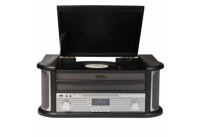 Stereoanlage im Retro-Stil Denver MRD-51 Schwarz. Plattenspieler. Digitales Dab-Radio. CD- und Kassettenspieler. Direkte Aufnahme über USB von