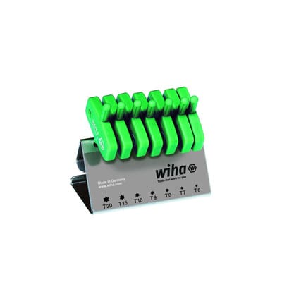 Stiftschlüssel mit Schlüsselgriff Set torx® 7-tlg. schwarzoxidiert im Werkbankständer (25624) - Wiha