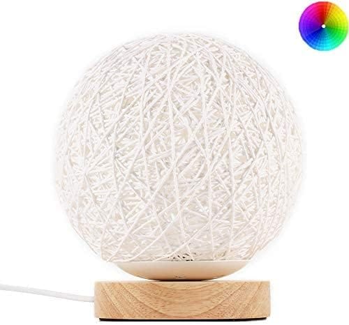 Tischlampe Aus Holz, Led-nachtlicht Aus Rattan, Rgb-nachttischlampe Mit Handgestricktem Schirm Und Fernbedienung Für Schlafzimmer, Wohnzimmer, Nachttisch