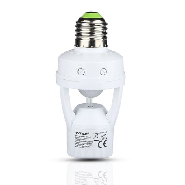 V-tac - E27 Lampenfassung mit 360° Infrarot-Bewegungssensor (max. 60 w) IP20