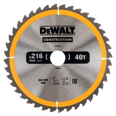 Stationäres Kreissägeblatt 216x30 mm 40 Zähne Bau DEWALT - DT1953