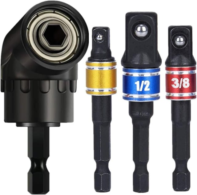 3 Stück 1/4 Zoll, 3/8 Zoll, 1/2 Zoll Cr-V Innensechskant-Adapter, Stecknuss-Adapter, Steckschlüssel-Muttern-Set + 1 Stück 105°-Winkelhalterung,